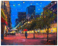 City Impressionism Originals and Prints City Impressionism Originals and Prints Starry Night - Larimer Street (Original) (Framed)