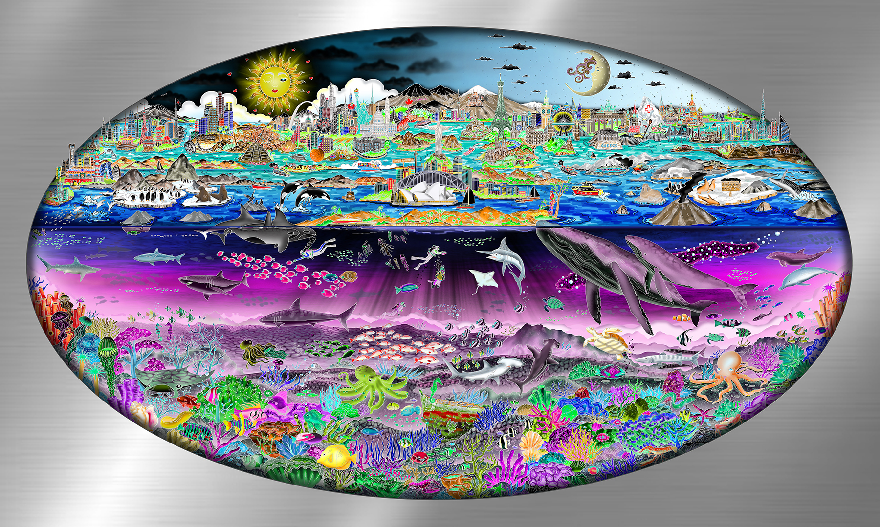 Charles Fazzino Our Oceans... The Tides of Life (AP) (Psychedelic Image on Silver Board)