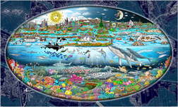 Charles Fazzino Art Charles Fazzino Art Our Oceans... The Tides of Life (PR) (Dark Blue Map)