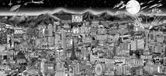 Charles Fazzino Art Charles Fazzino Art Midnight in Vegas (PR) (Black and White) (ALU)