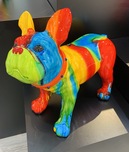 Ancizar Marin Sculptures  Ancizar Marin Sculptures  Standing Frenchie (SS - Rainbow Swirl) (Orange Collar and Blue Dots)