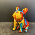 Ancizar Marin Sculptures  Ancizar Marin Sculptures  Sitting Frenchie (SS - Rainbow Swirl) (Grey Collar with Green Dots)