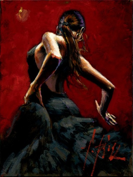 Fabian Perez Dancer in Red - Black Dress