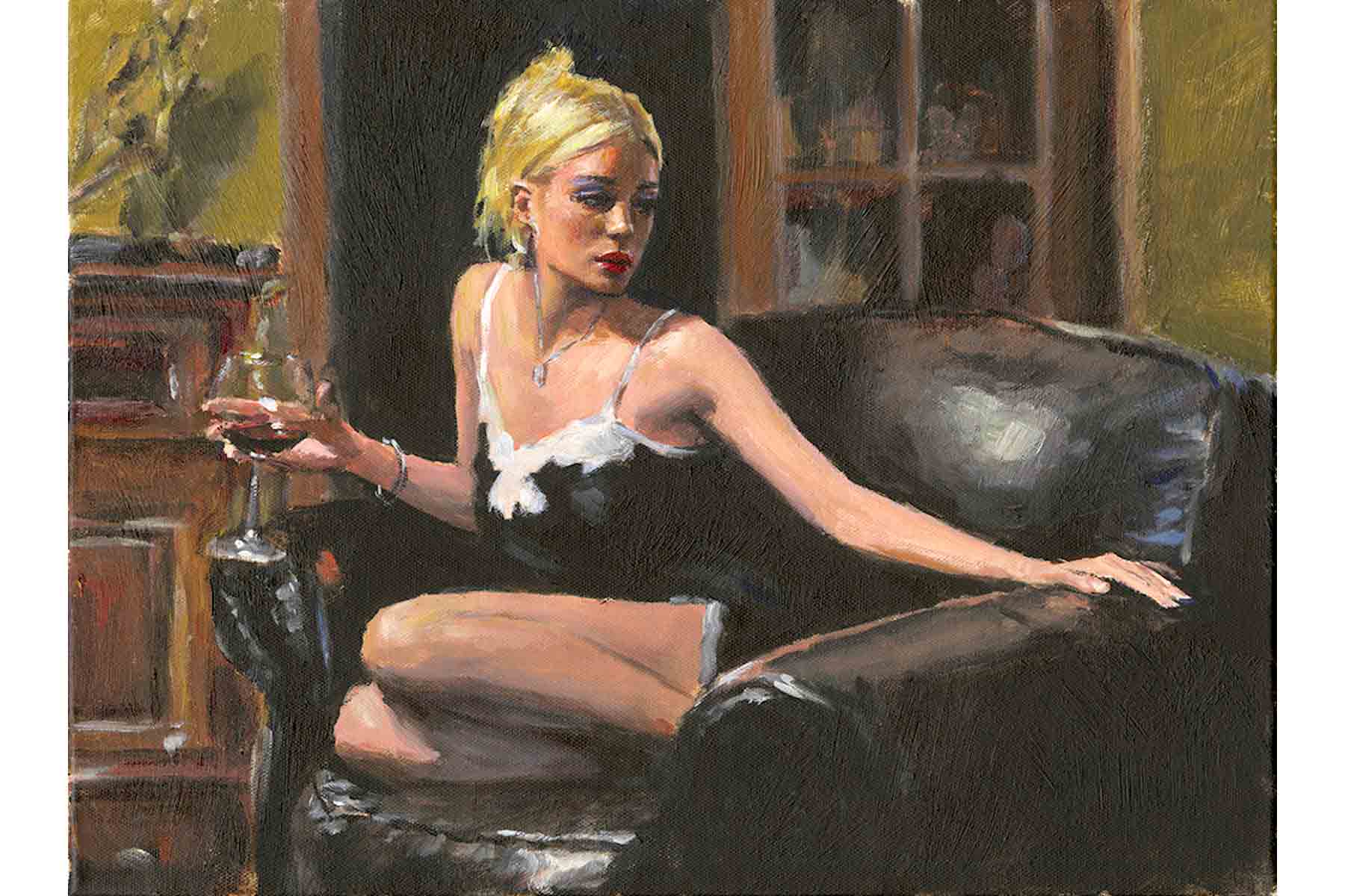 Fabian Perez Sally On The Couch II (Yellow Wall)