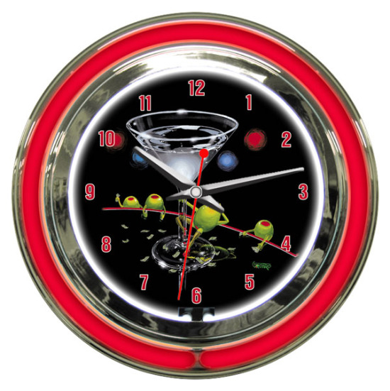 Michael Godard Dirty Martini- Neon Clock (Large) 