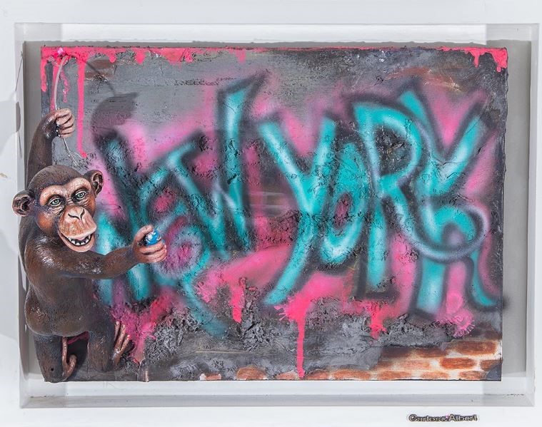 Carlos and Albert Off the Wall Graffiti Chimp in NYC (Framed)
