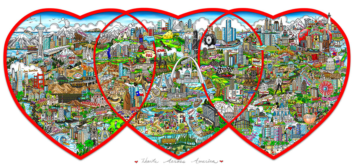 Charles Fazzino Hearts Across America (DX) (Framed)