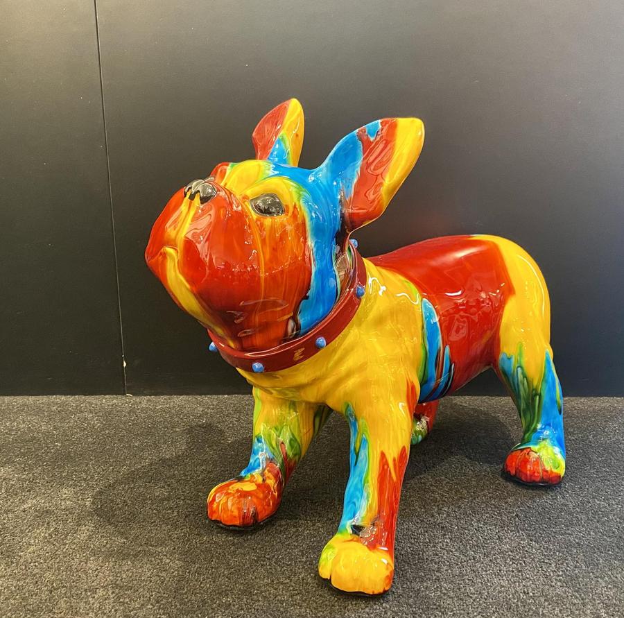 Ancizar Marin Standing Frenchie (SS - Rainbow Swirl) (Red Collar and Blue Dots)