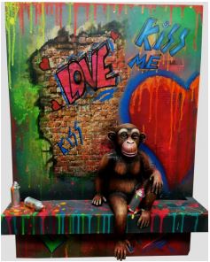 Small Seated Graffiti Chimp Carlos and Albert