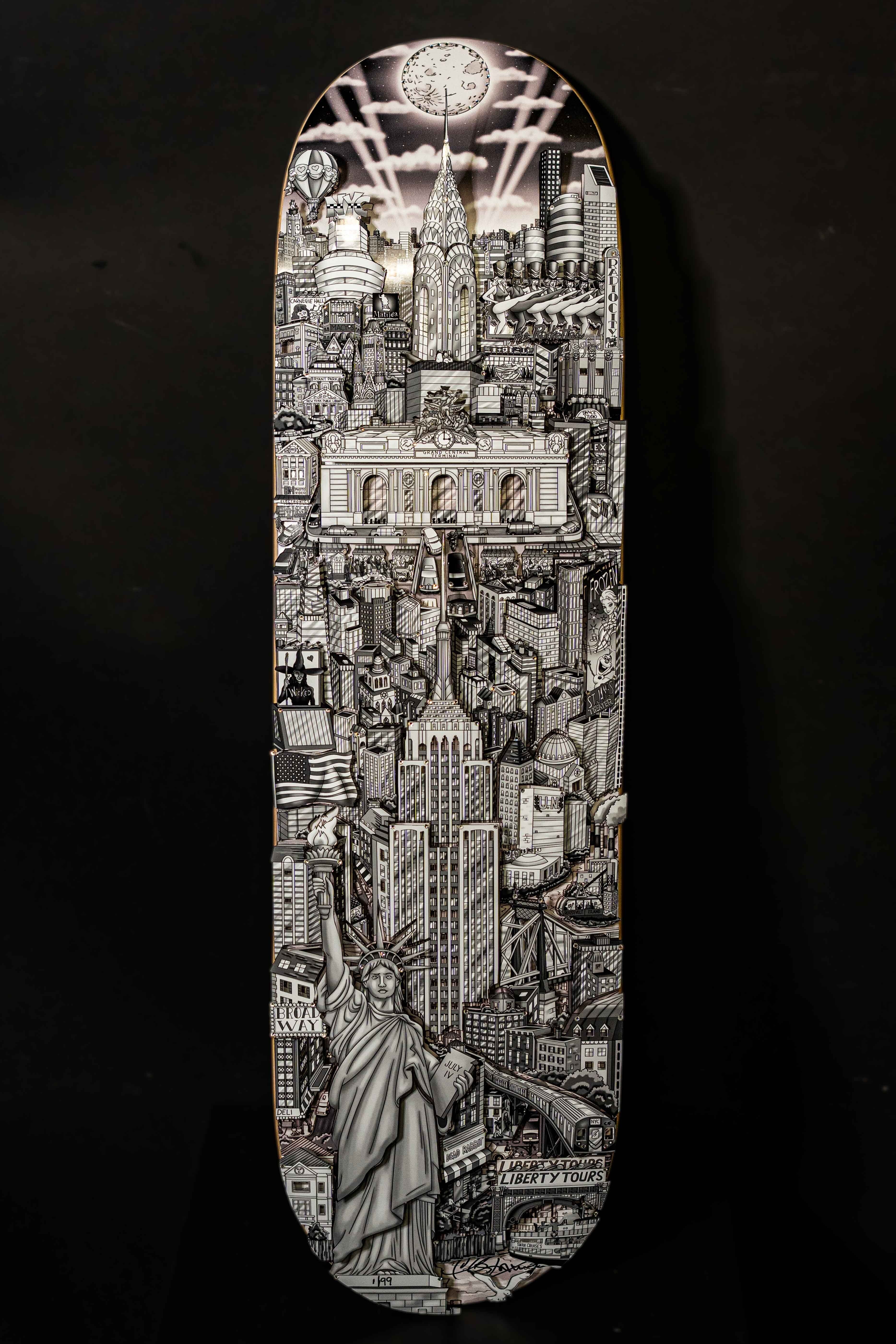 Charles Fazzino Moon Over NYC Skateboard Deck