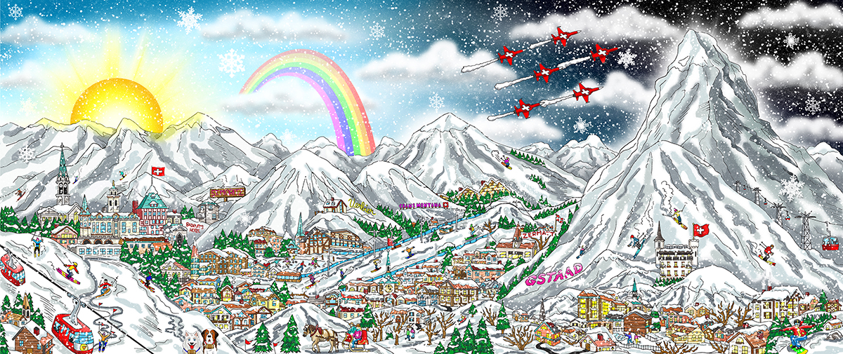 Winter Wonderland in the Swiss Alps Charles Fazzino