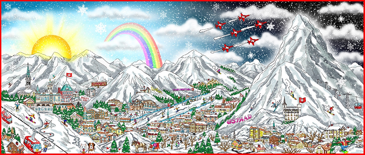 Winter Wonderland in the Swiss Alps Charles Fazzino